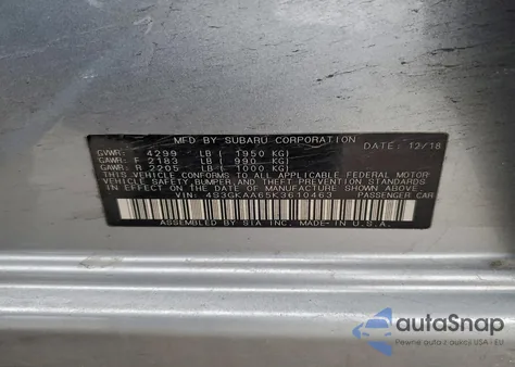 2019 Subaru Impreza из США, поврежденный, VIN 4S3GKAA65K3610463